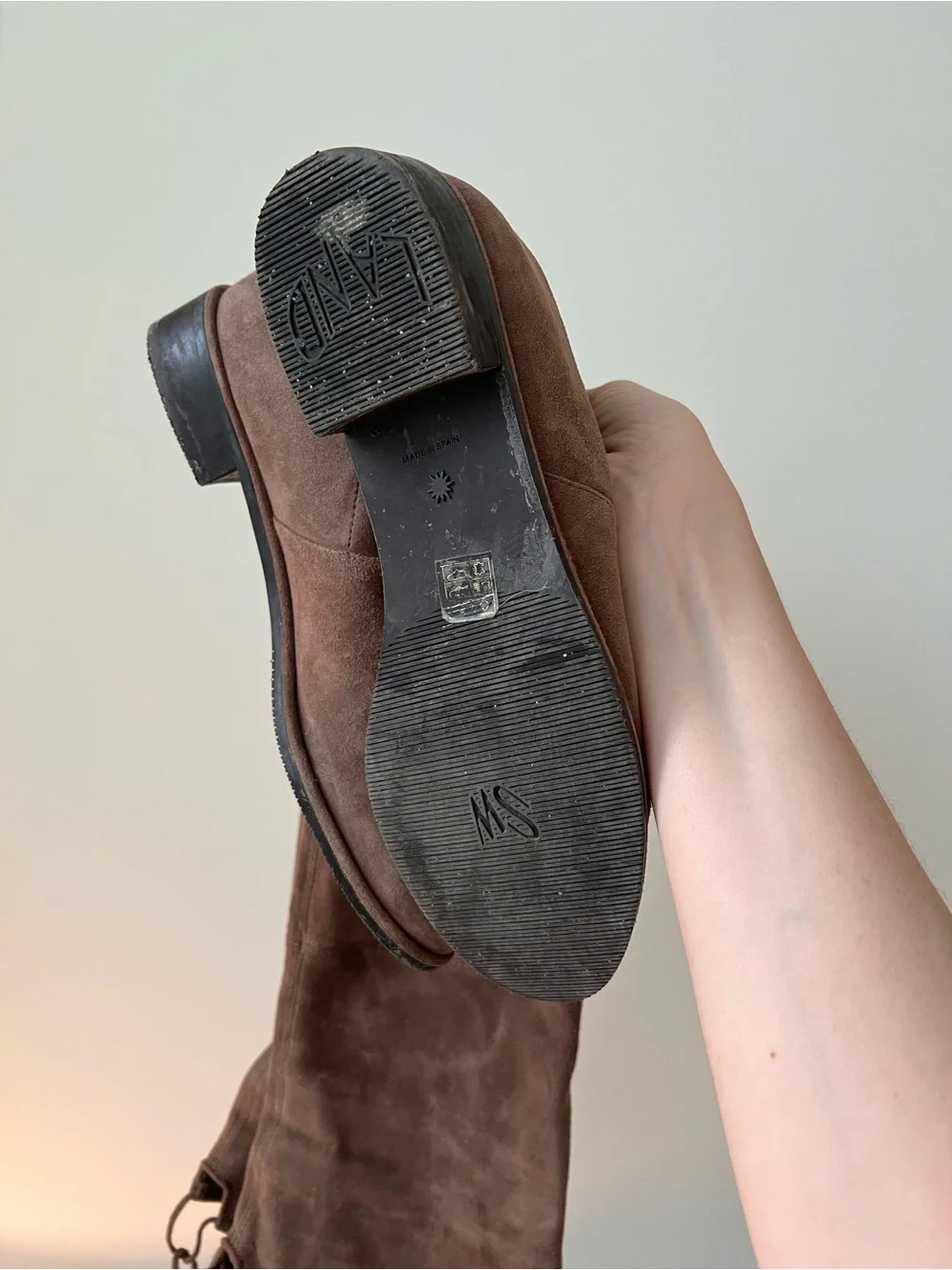 Stuart Weitzman Over-the-Knee Suede Boots in Taupe Brown